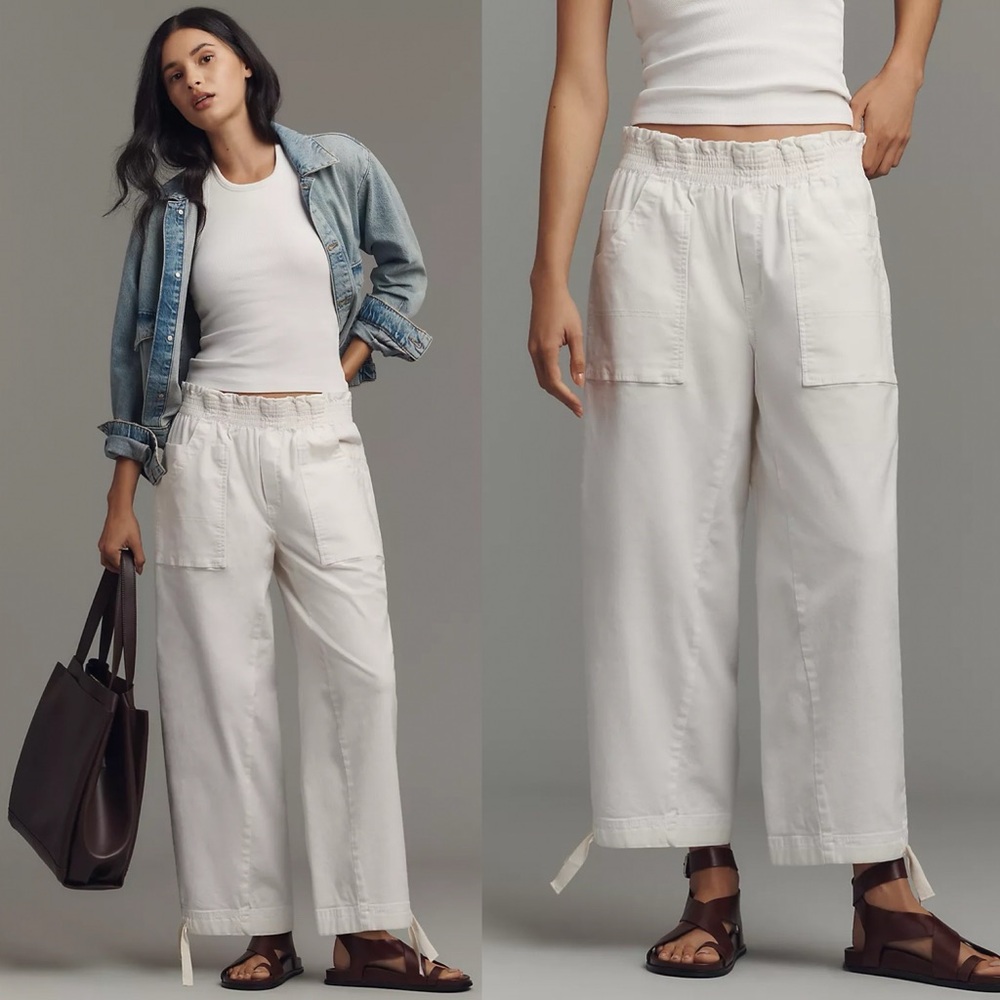 NWT Anthropologie Pilcro Crop Wide Leg Workwear Pants White